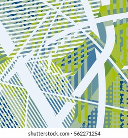 Abstract colorful disco background created with stripes, dots and patters of colors.