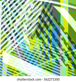Abstract colorful disco background created with stripes, dots and patters of colors.