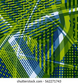 Abstract colorful disco background created with stripes, dots and patters of colors.