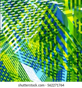 Abstract colorful disco background created with stripes, dots and patters of colors.