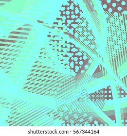 Abstract colorful disco background created with stripes, dots and patters of colors.