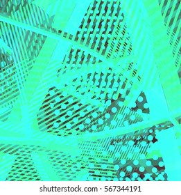 Abstract colorful disco background created with stripes, dots and patters of colors.