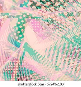 Abstract colorful disco background created with stripes, dots and patters of colors.