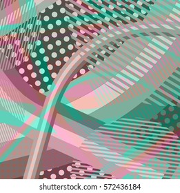 Abstract colorful disco background created with stripes, dots and patters of colors.