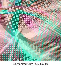 Abstract colorful disco background created with stripes, dots and patters of colors.