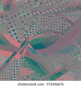 Abstract colorful disco background created with stripes, dots and patters of colors.