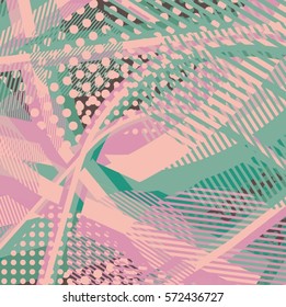 Abstract colorful disco background created with stripes, dots and patters of colors.