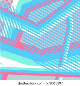 Abstract colorful disco background created with stripes, dots and patters of colors.