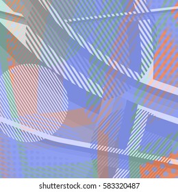 Abstract colorful disco background created with stripes, dots and patters of colors.