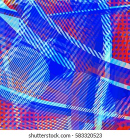 Abstract colorful disco background created with stripes, dots and patters of colors.
