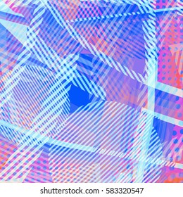 Abstract colorful disco background created with stripes, dots and patters of colors.