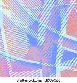 Abstract colorful disco background created with stripes, dots and patters of colors.
