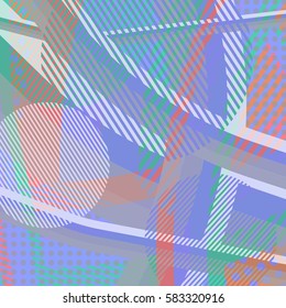 Abstract colorful disco background created with stripes, dots and patters of colors.