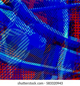 Abstract colorful disco background created with stripes, dots and patters of colors.