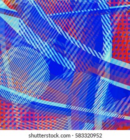 Abstract colorful disco background created with stripes, dots and patters of colors.