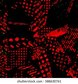 Abstract colorful disco background created with stripes, dots and patters of colors.