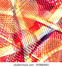 Abstract colorful disco background created with stripes, dots and patters of colors.