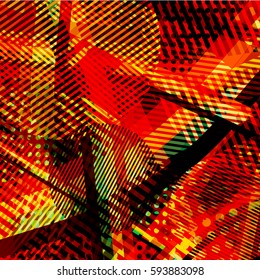 Abstract colorful disco background created with stripes, dots and patters of colors.