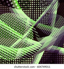 Abstract colorful disco background created with stripes, dots and patters of colors.