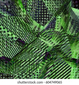 Abstract colorful disco background created with stripes, dots and patters of colors.