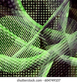 Abstract colorful disco background created with stripes, dots and patters of colors.