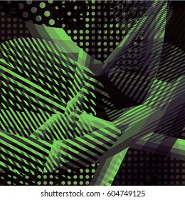 Abstract colorful disco background created with stripes, dots and patters of colors.
