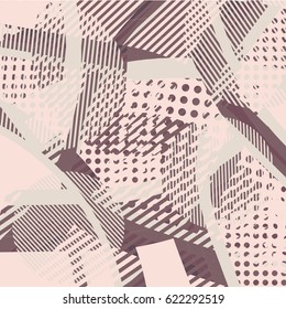 Abstract colorful disco background created with stripes, dots and patters of colors.