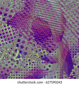 Abstract colorful disco background created with stripes, dots and patters of colors.