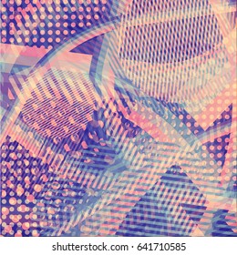 Abstract colorful disco background created with stripes, dots and patters of colors.