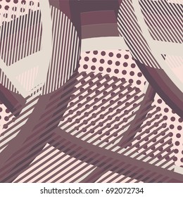 Abstract colorful disco background created with stripes, dots and patters of colors.