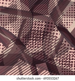 Abstract colorful disco background created with stripes, dots and patters of colors.