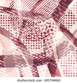 Abstract colorful disco background created with stripes, dots and patters of colors.