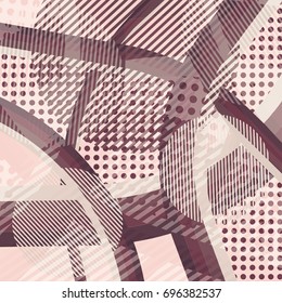 Abstract colorful disco background created with stripes, dots and patters of colors.
