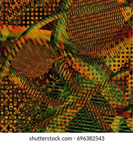 Abstract colorful disco background created with stripes, dots and patters of colors.