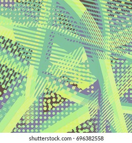 Abstract colorful disco background created with stripes, dots and patters of colors.