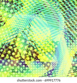 Abstract colorful disco background created with stripes, dots and patters of colors.