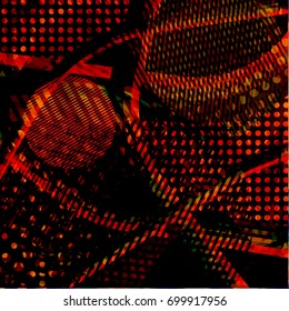 Abstract colorful disco background created with stripes, dots and patters of colors.