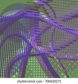 Abstract colorful disco background created with stripes, dots and patters of colors.