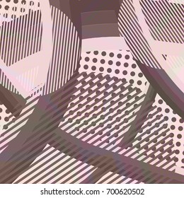 Abstract colorful disco background created with stripes, dots and patters of colors.