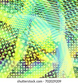 Abstract colorful disco background created with stripes, dots and patters of colors.