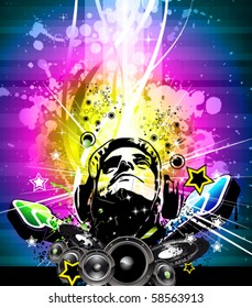 Abstract Colorful DJ Disco Flyer with Rainbow Colours