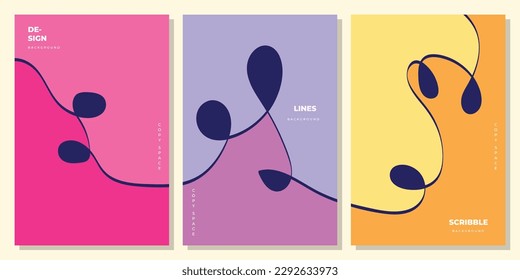Abstract and colorful doodle background template copy space set for poster, banner, leaflet, pamphlet, booklet, cover, or flyer