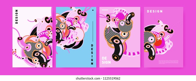 Abstract colorful doodle collage poster design template. doodle illustration for cover design. Blue, yellow, red, orange, pink and green. Vector banner poster template in Eps10.