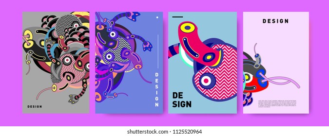Abstract colorful doodle collage poster design template. doodle illustration for cover design. Blue, yellow, red, orange, pink and green. Vector banner poster template in Eps10.