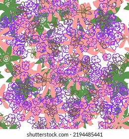 Abstract colorful doodle flower with curls seamless pattern. Messy fantasy floral background. 