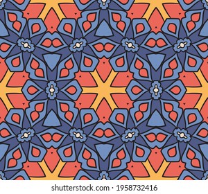 Abstract colorful doodle flower seamless pattern. Floral background. Mosaic, tile of thin line ornament.