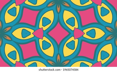 Abstract colorful doodle flower seamless pattern. Floral geometric background. Mosaic, tile of thin line ornament.