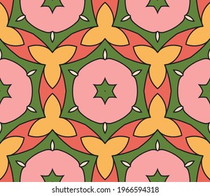 Abstract colorful doodle flower seamless pattern. Floral geometric background. Mosaic, tile of thin line ornament.