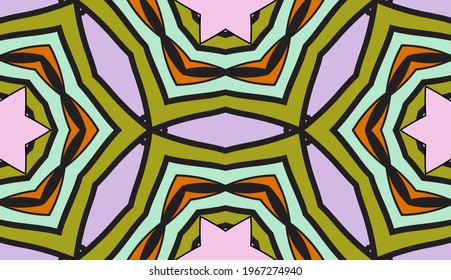 Abstract colorful doodle flower seamless pattern. Floral geometric background. Mosaic, tile of thin line ornament.