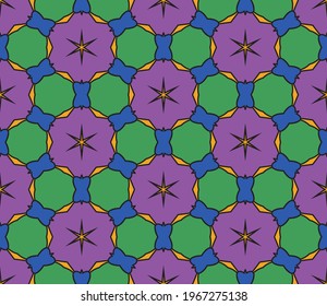 Abstract colorful doodle flower seamless pattern. Floral geometric background. Mosaic, tile of thin line ornament.
